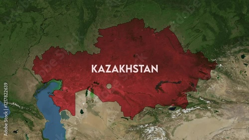 Zoom from Earth to Kazakhstan. World map animation with country borders, Images from NASA