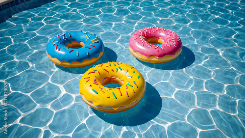 plastic donut for swimming in the pool. summer rest.	
