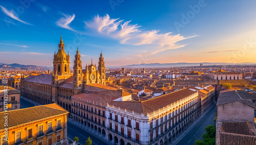 stunning panorama of Zaragoza city Spain, sunny summer day, beautiful architecture