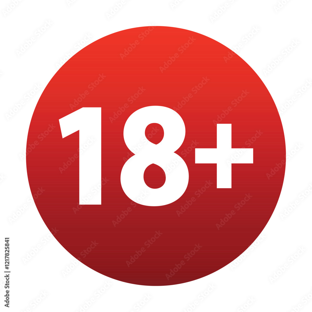 18 plus only - red icon. Age limit under 18 years old is forbidden circle sign symbol vector illustration. Under 18 sign in on white background. Over 18 only censored. Eighteen age older forbidden. 18 plus only - red icon. Age limit under 18 years old is forbidden circle sign symbol vector illustration. Under 18 sign in on white background. Over 18 only censored. Eighteen age older forbidden.