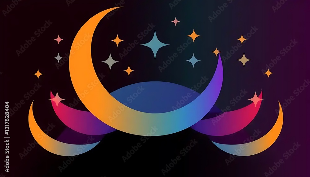 Abstract Crescent Moons and Stars Night Sky Design Abstract Crescent Moons and Stars Night Sky Design