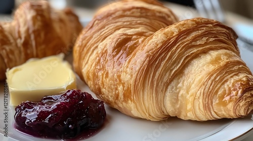 Wallpaper Mural Golden brown croissant served with butter and jam Torontodigital.ca