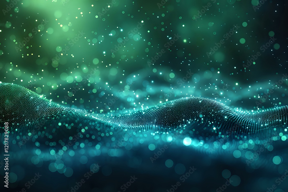 Abstract digital wave of glowing particles on dark background with bokeh effect, perfect for technology, science, or data visualization projects in modern design. Abstract digital wave of glowing particles on dark background with bokeh effect, perfect for technology, science, or data visualization projects in modern design.