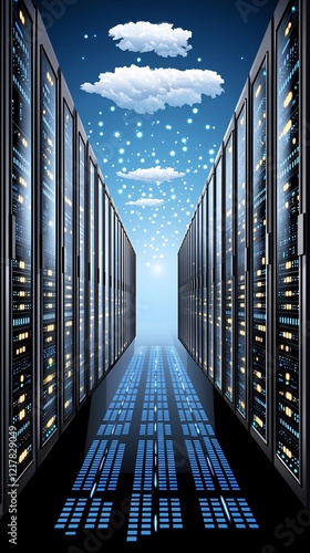 Data center servers with cloud computing concept.