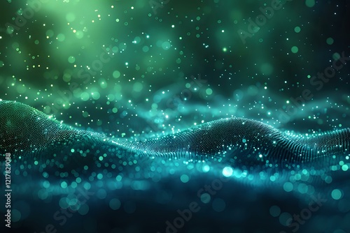 Wallpaper Mural Abstract digital wave of glowing particles on dark background with bokeh effect, perfect for technology, science, or data visualization projects in modern design. Torontodigital.ca