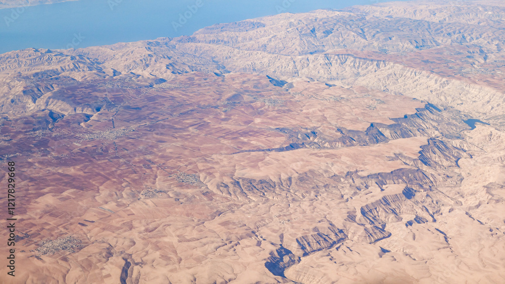 A bird's-eye view of the Jordanian desert and the Dead Sea A bird's-eye view of the Jordanian desert and the Dead Sea