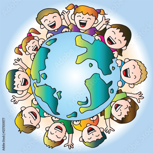 Children around the world. Vector illustration of a group of children around the world.