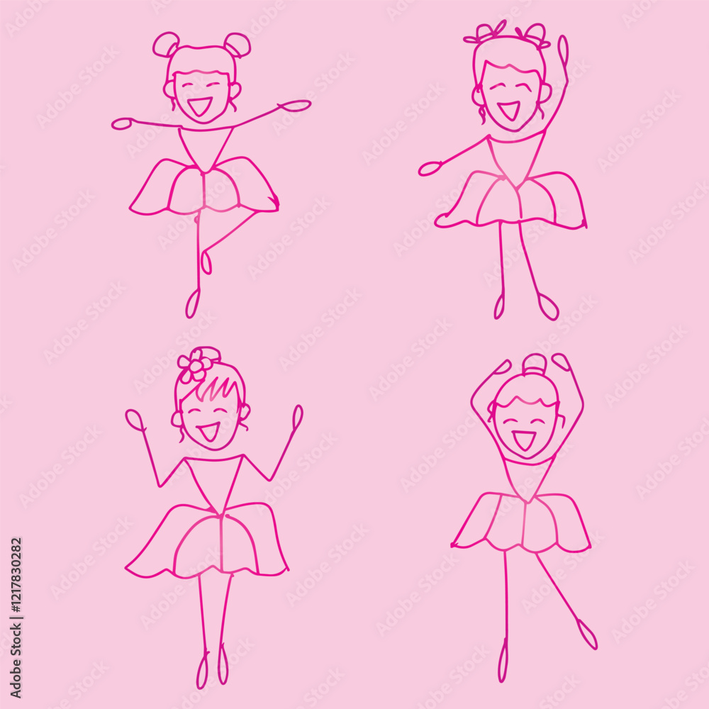 Cute cartoon ballerina in different poses. Vector illustration. Cute cartoon ballerina in different poses. Vector illustration.
