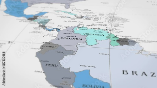 Map The camera rotating around Venezuela on the world map takes the focus. 4K Map Animation.