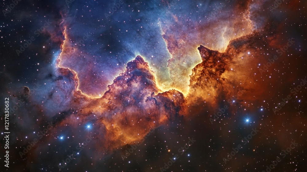 Fototapeta premium Captivating Cosmic Masterpiece of Celestial Wonders in Vibrant Nebula Formations This stunning image showcases the mesmerizing beauty of a cosmic landscape