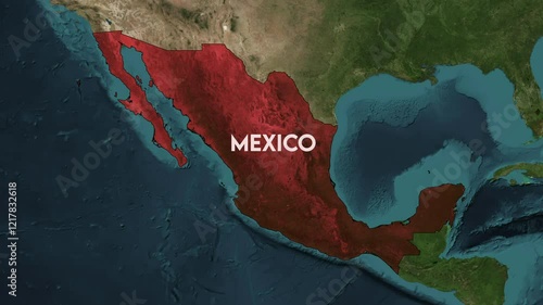Zoom from Earth to Mexico. World map animation with country borders, Images from NASA