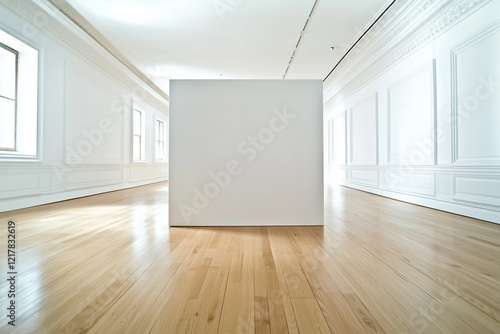 Wallpaper Mural Drewniana podłoga i biała ściana ze sztukaterią Torontodigital.ca