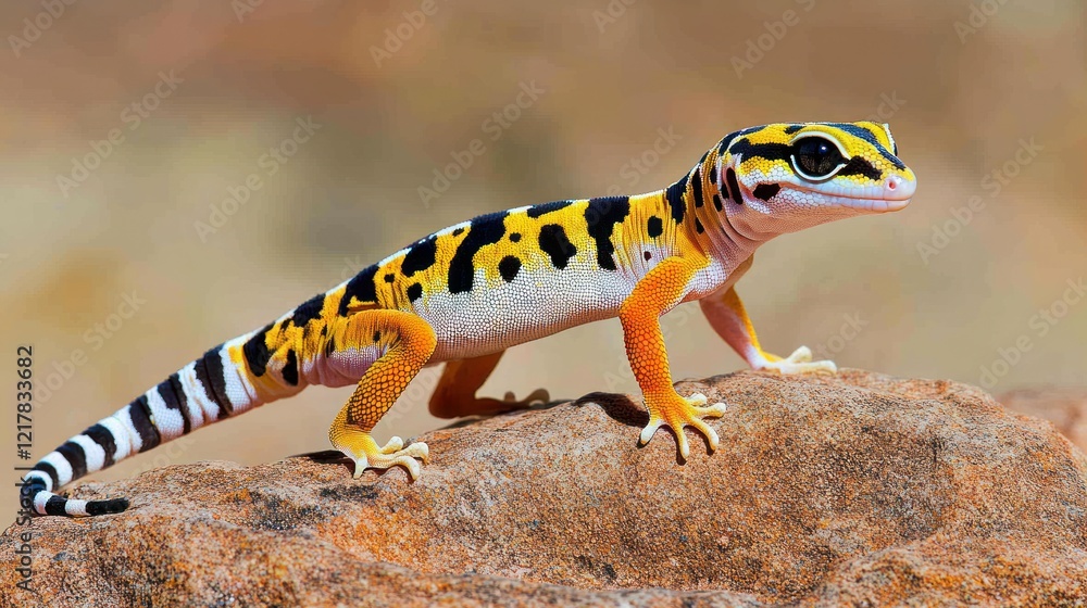 Obraz premium Vibrant leopard gecko on rock.