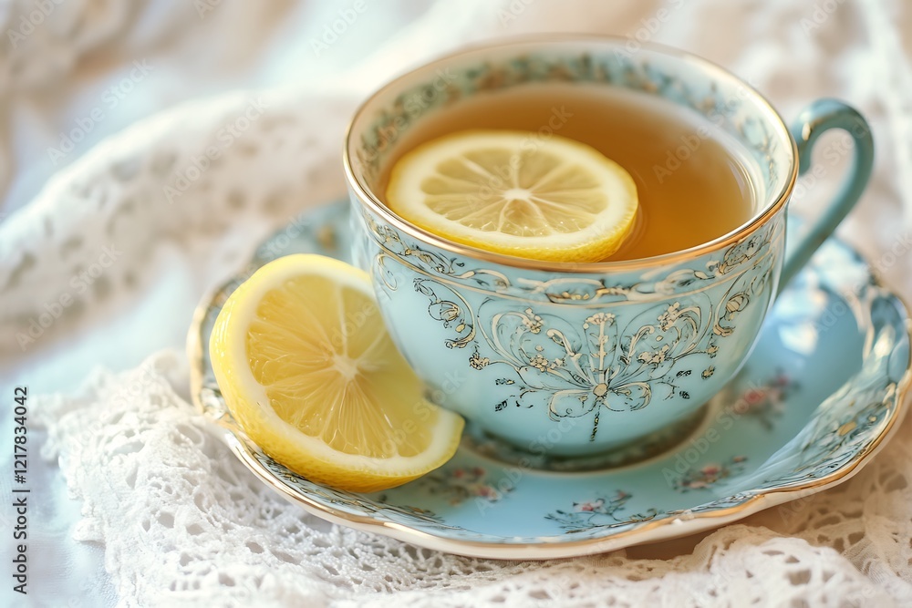 Delicate Blue Tea Cup with Lemon Delicate Blue Tea Cup with Lemon