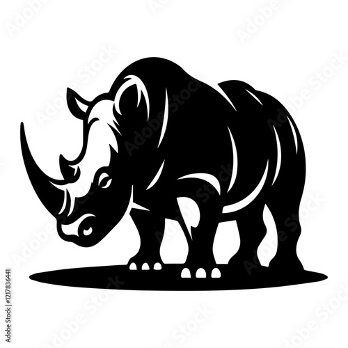 Black and white vector rhino simple logo on a white background.