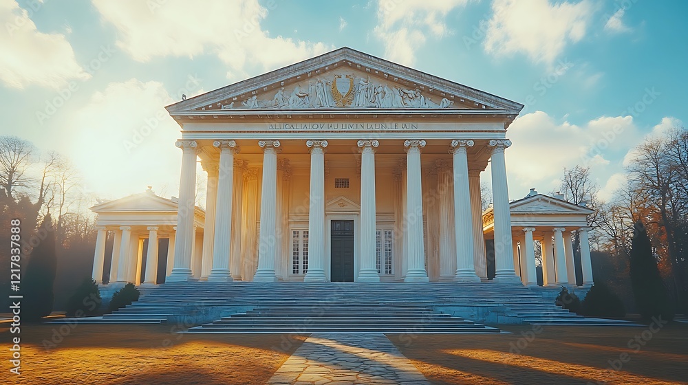 Obraz premium Symmetrical columns neoclassical building grandeur high resolution image