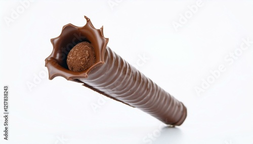 Chocolate wafer stick or roll isolated on white background including clipping path