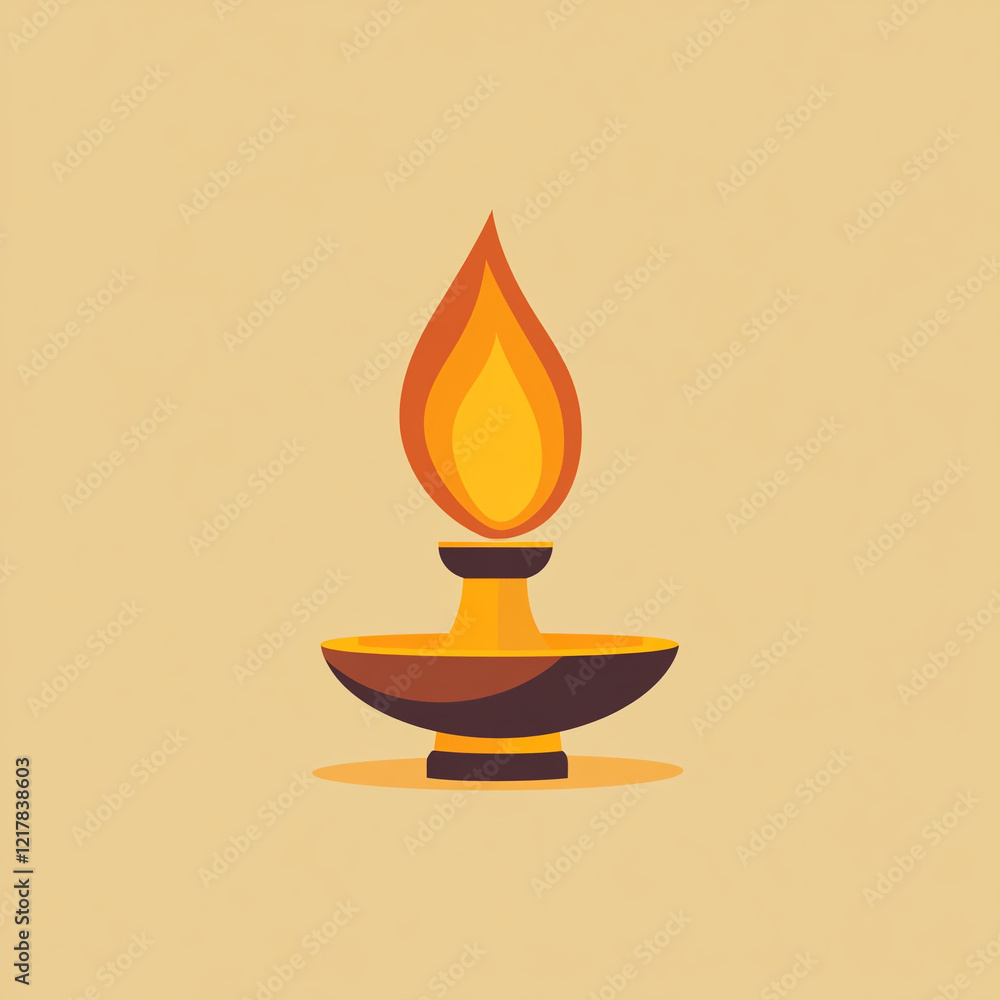 Illustration of lit oil lamp with a glowing flame on a warm background. Illustration of lit oil lamp with a glowing flame on a warm background.