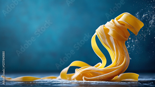 Falling dry fettuccine pasta noodles, food photography,