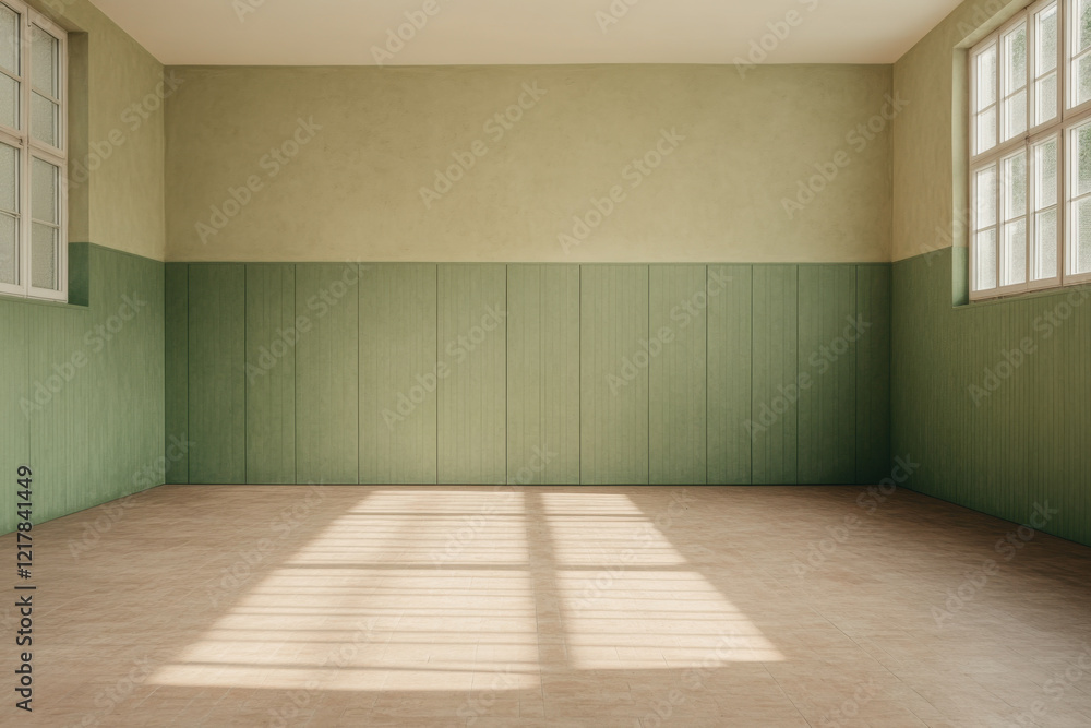 Obraz premium A room with a green wall and a green wall