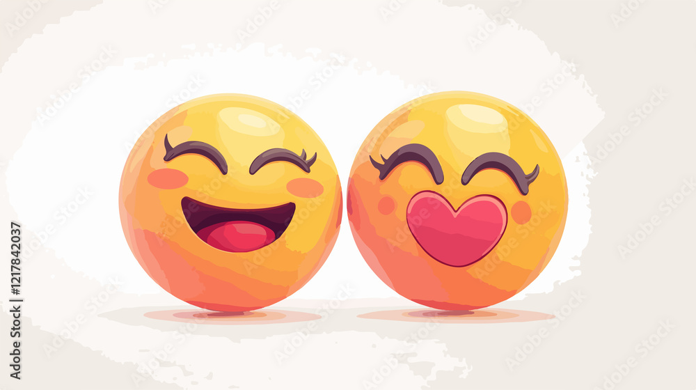 Enamored and Funny Emoji Couple in Line Art Style Enamored and Funny Emoji Couple in Line Art Style