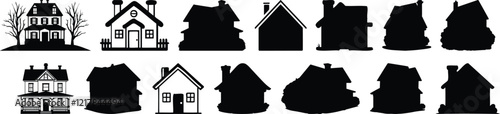 House silhouettes set, home pack of vector silhouette design, isolated background