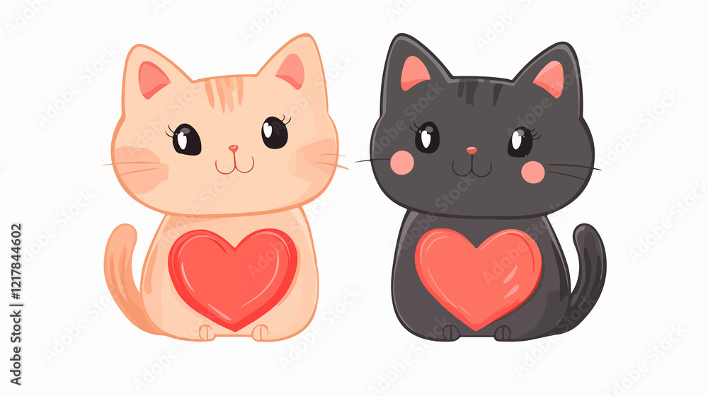 Adorable Little Cats with Heart Kawaii Characters Wide Angle Adorable Little Cats with Heart Kawaii Characters Wide Angle