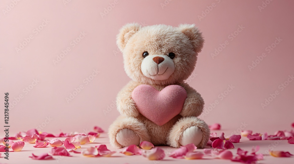 Obraz premium teddy bear holding heart on background with copy space