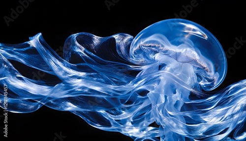 Abstract Blue Jellyfish Flowing Gracefully In Dark