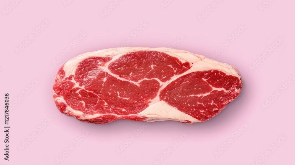 Raw Beef Steak on Pink Background A Culinary Close Up Raw Beef Steak on Pink Background A Culinary Close Up