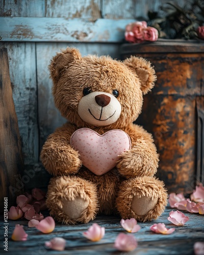 Cute teddy holding heart
