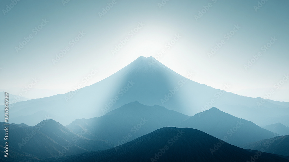 Silhouette of a volcanic peak against a clear sky with soft-focused mountains below, a minimalistic and bright tone creating an empty blank caption space on the side, evoking calm amidst chaos
Silhouette of a volcanic peak against a clear sky with soft-focused mountains below, a minimalistic and bright tone creating an empty blank caption space on the side, evoking calm amidst chaos