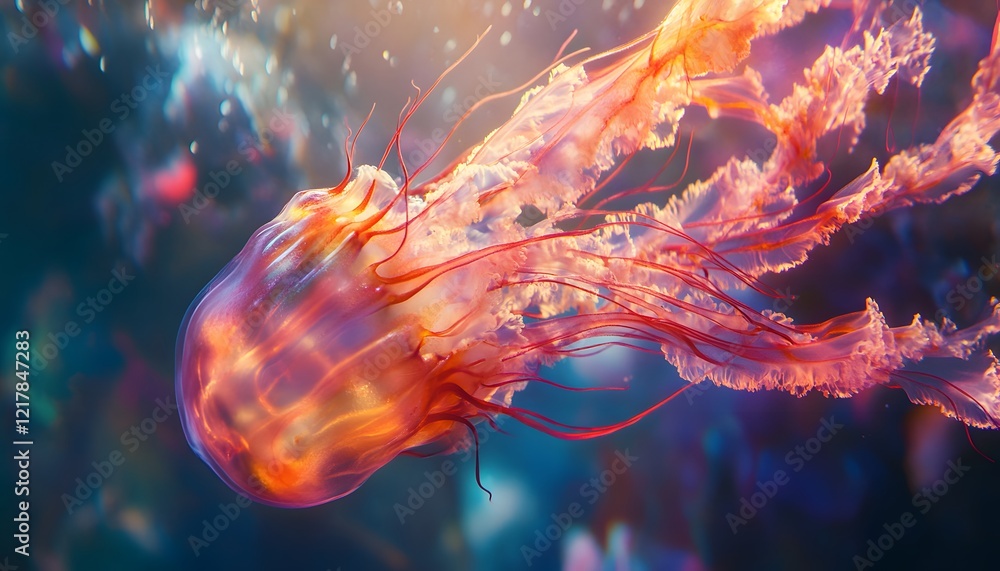 Naklejka premium Orange Jellyfish Underwater Graceful Movement
