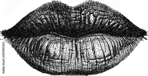 Woman vintage y2k stipple art, lips halftone stipple brutalist retro vector png with transparent background, beauty 2000s aesthetic photocopy effect tattoo
