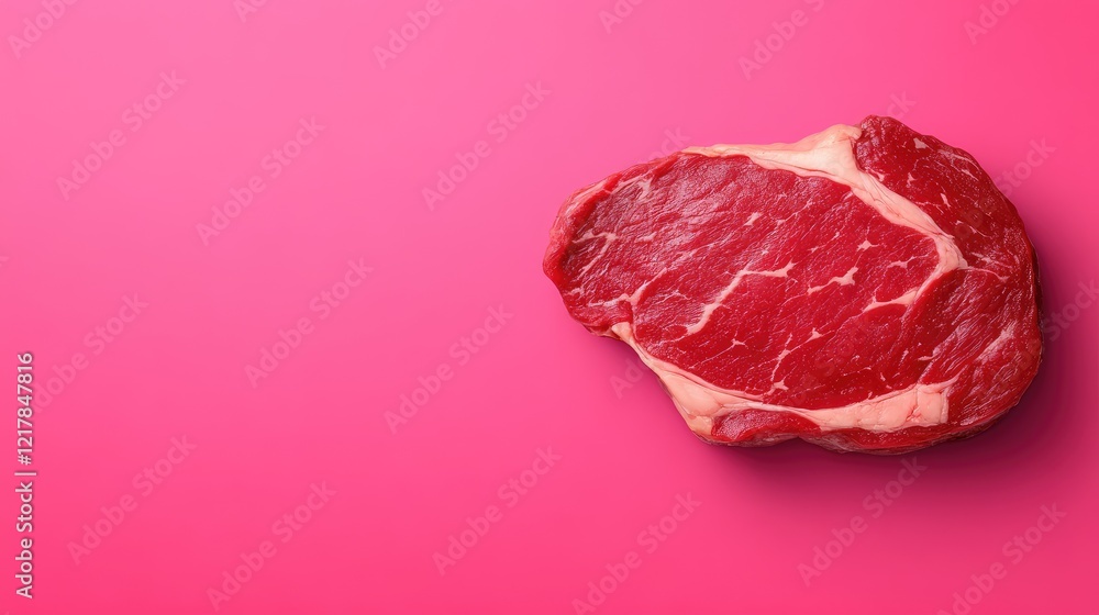 Fototapeta premium Sparkling Red Steak on Pink Background