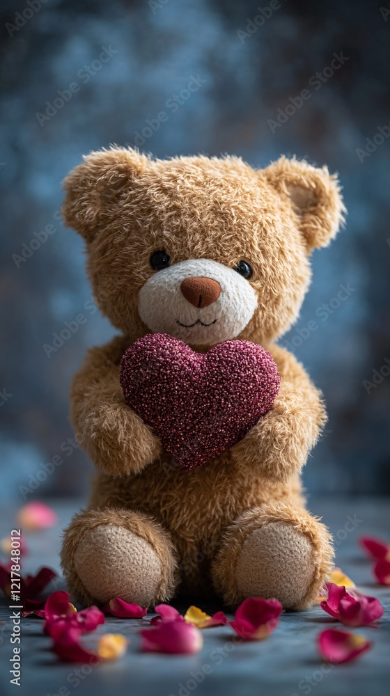 Obraz premium Teddy bear hugging heart 