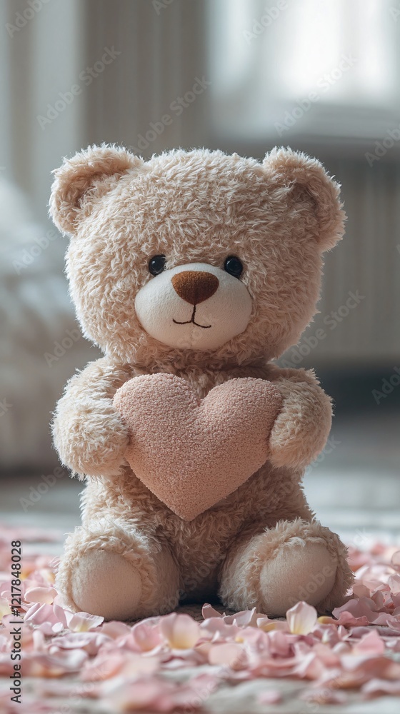 Obraz premium Teddy bear hugging heart 