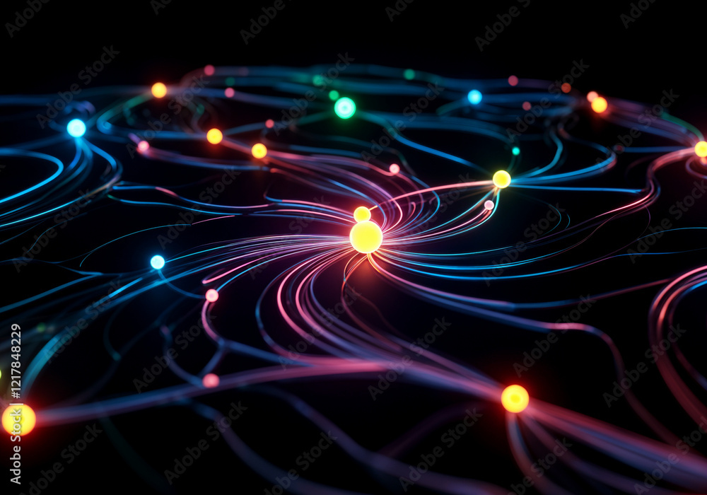 Fototapeta premium Fiber optic cables transferring data creating a futuristic technological network