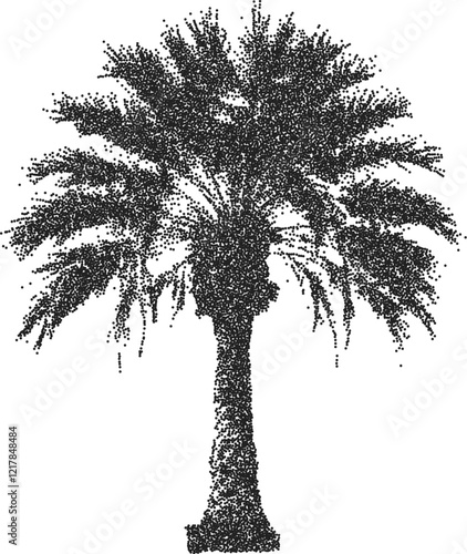 Palm vintage y2k stipple art, tree halftone stipple brutalist retro vector png with transparent background, tropical 2000s aesthetic photocopy effect tattoo