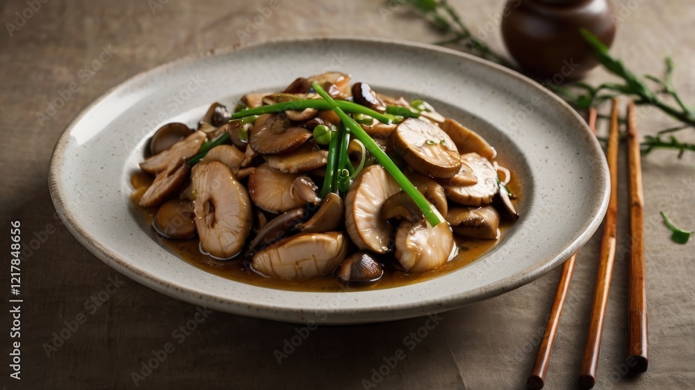 Moo Goo Gai Pan with Tender Chicken and Mushrooms in Savory Sauce Moo Goo Gai Pan with Tender Chicken and Mushrooms in Savory Sauce