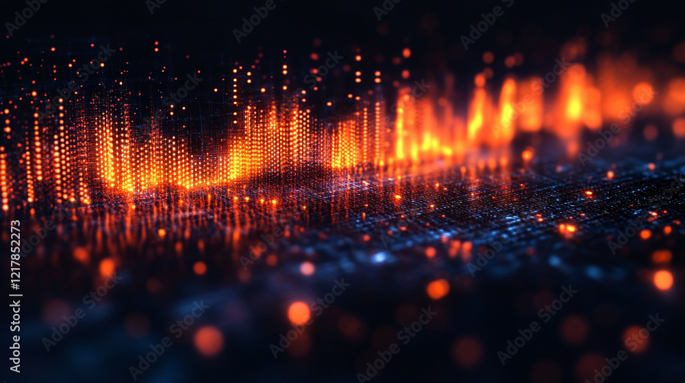 Orange gradient audio waveforms on a dark blue background creating a modern minimalistic design with a bright tone and blurred effect, leaving space for captions to enhance the composition and meaning Orange gradient audio waveforms on a dark blue background creating a modern minimalistic design with a bright tone and blurred effect, leaving space for captions to enhance the composition and meaning