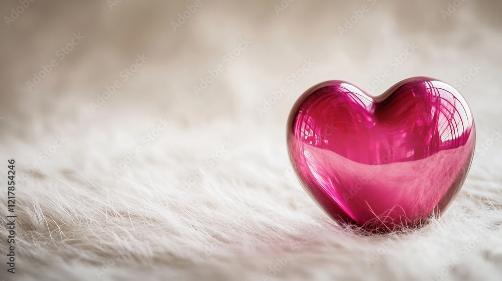 Fototapeta premium Minimalistic Valentines Day design featuring a single glossy pink heart on a soft transparent background