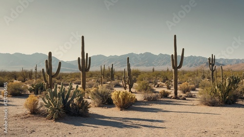 Cacti in a dry desert landscape photo