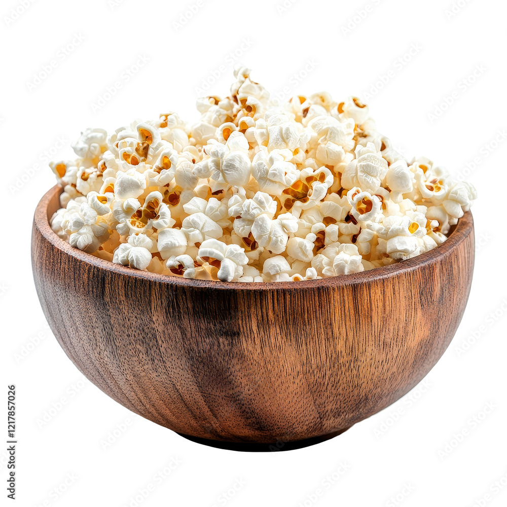 Delicious freshly popped popcorn in a wooden bowl set against a clean transparent background for a snack time treat, popcorn in wood bowl isolated on transparent background Delicious freshly popped popcorn in a wooden bowl set against a clean transparent background for a snack time treat, popcorn in wood bowl isolated on transparent background