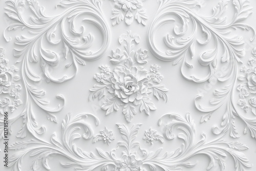 A delicate white wall relief with floral and scroll elements. Perfect for timeless interior design themes, luxury projects, and decorative panel inspirations.

