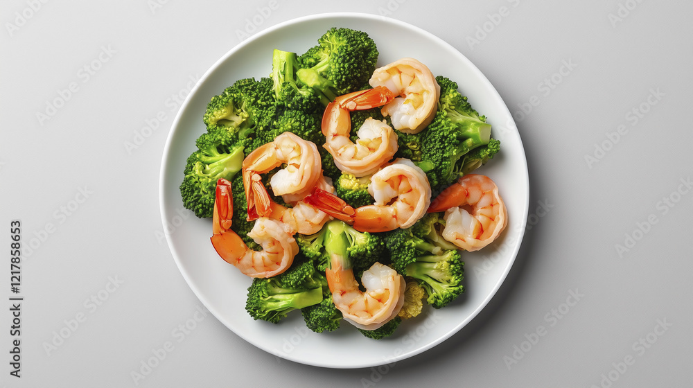 Plate with and broccoli. Dish, salad, gray, background shrimp, lies, plate. Plate of shrimp and a salad lying on top of it. A plate of shrimp and a salad lying on a gray background. Lifestyle. Plate with and broccoli. Dish, salad, gray, background shrimp, lies, plate. Plate of shrimp and a salad lying on top of it. A plate of shrimp and a salad lying on a gray background. Lifestyle.