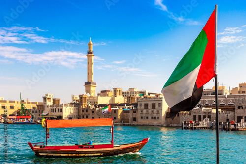 UAE flag and Abra boat in Dubai