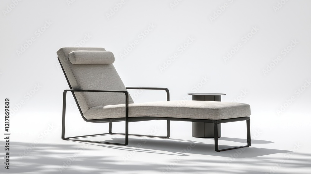 Modern chaise lounge, side table, studio, shadows, relaxation Modern chaise lounge, side table, studio, shadows, relaxation