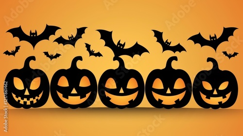 A spooky Halloween night frame showcasing bats and Jack O Lanterns, perfect for festive decorations and posters. photo