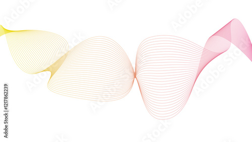 Vector curvy abstract line art wavy flowing dynamic pink and yellow white background in concept music or sound, wave, wind, information flow